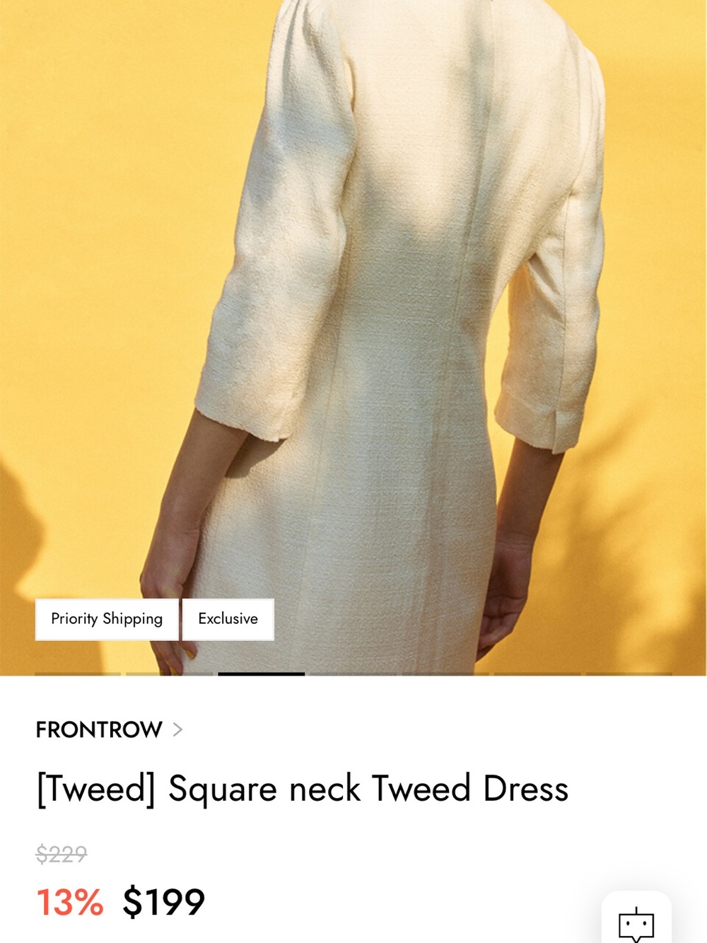 Frontrow Cream Square-Neck Tweed Midi Dress